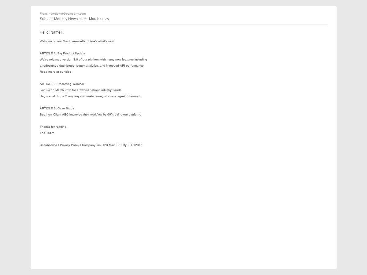 Before: Newsletter Template Setup